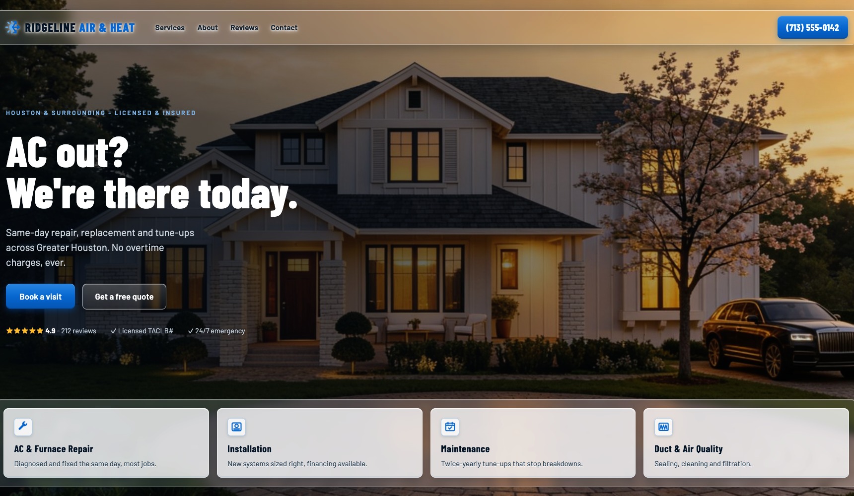Ridgeline Air and Heat - the home page of the example HVAC site